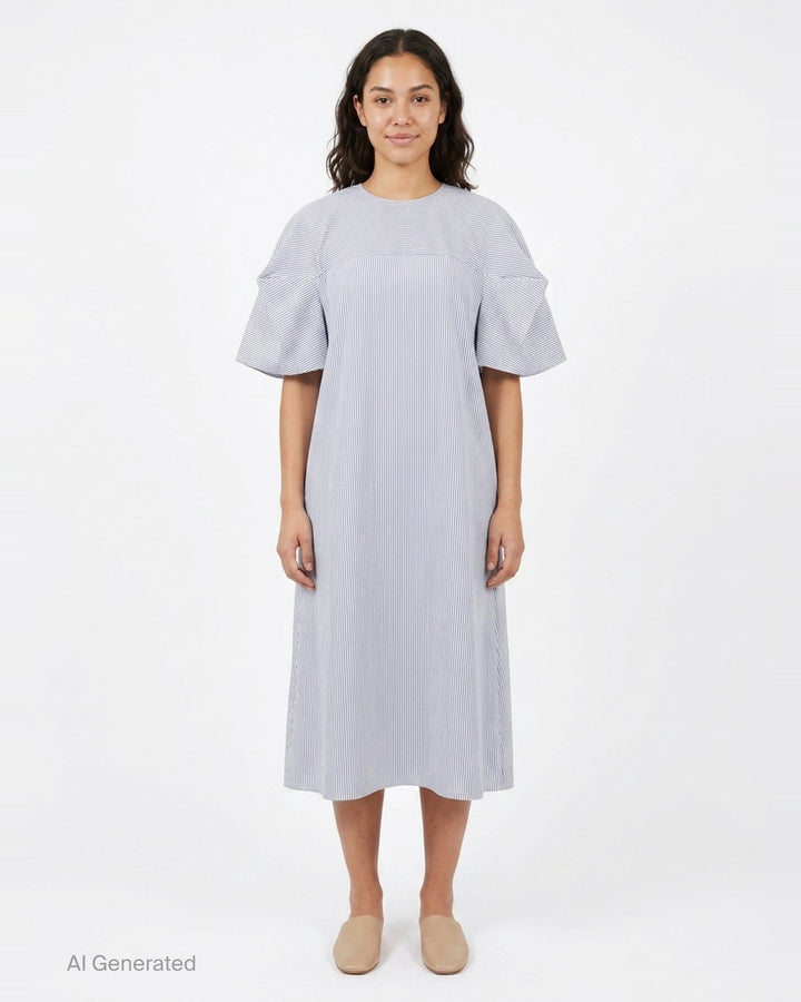 Striped Ruffle Sleeve Box Dress | Enfold | Club21 - front