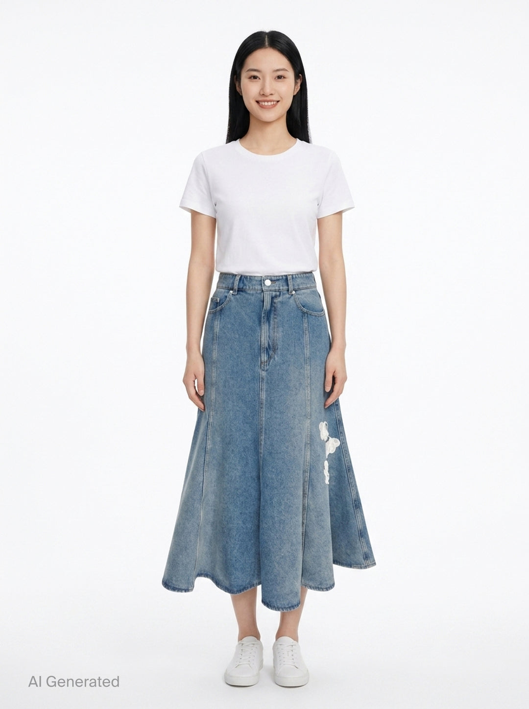 Embroidered Denim Midi Skirt | Erdem | Club21 - front