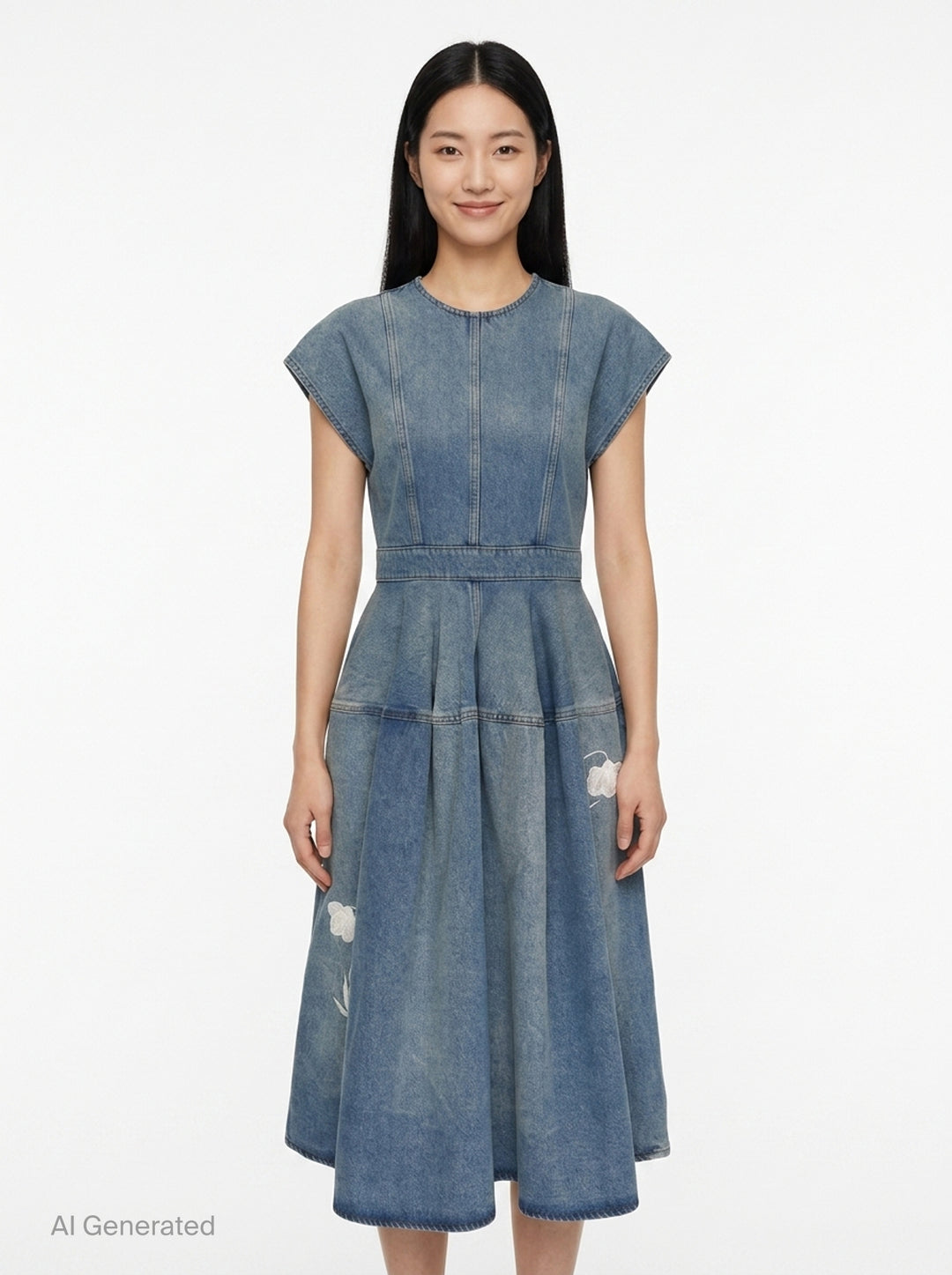 Embroidered Denim Short Sleeve Dress | Erdem | Club21 - front