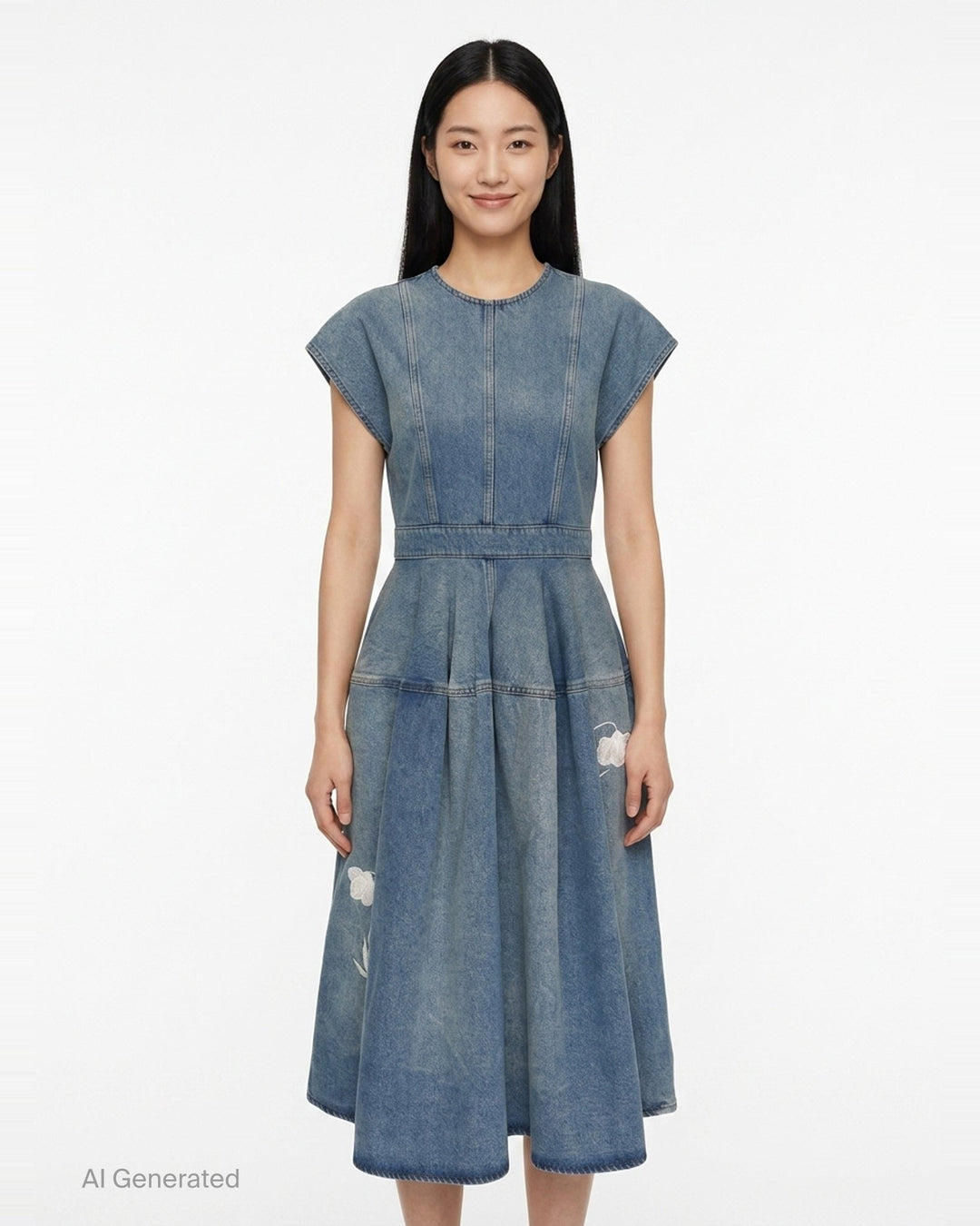 Embroidered Denim Short Sleeve Dress | Erdem | Club21 - front
