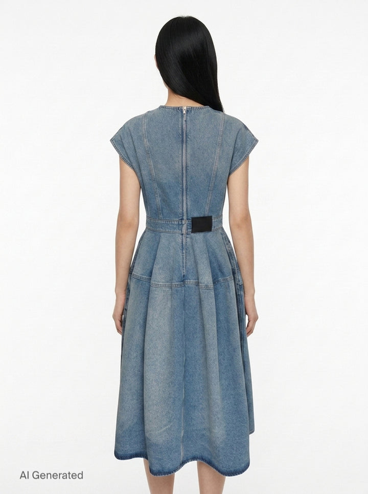 Embroidered Denim Short Sleeve Dress | Erdem | Club21 - back