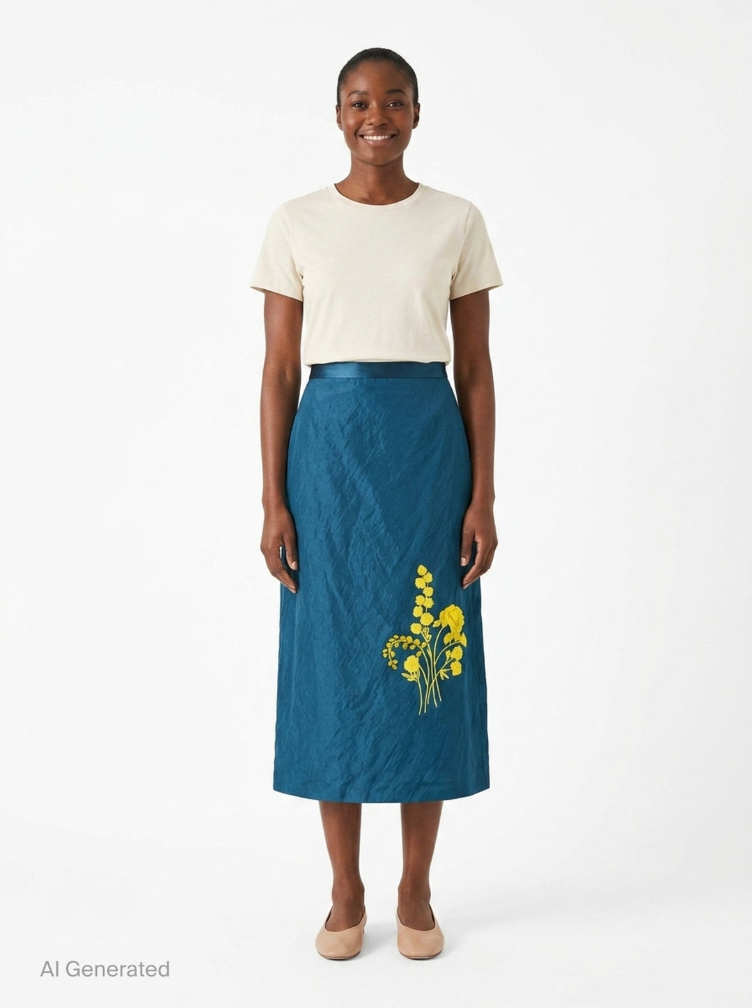 Embroidered Textured Satin Midi Skirt | Erdem | Club21 - front