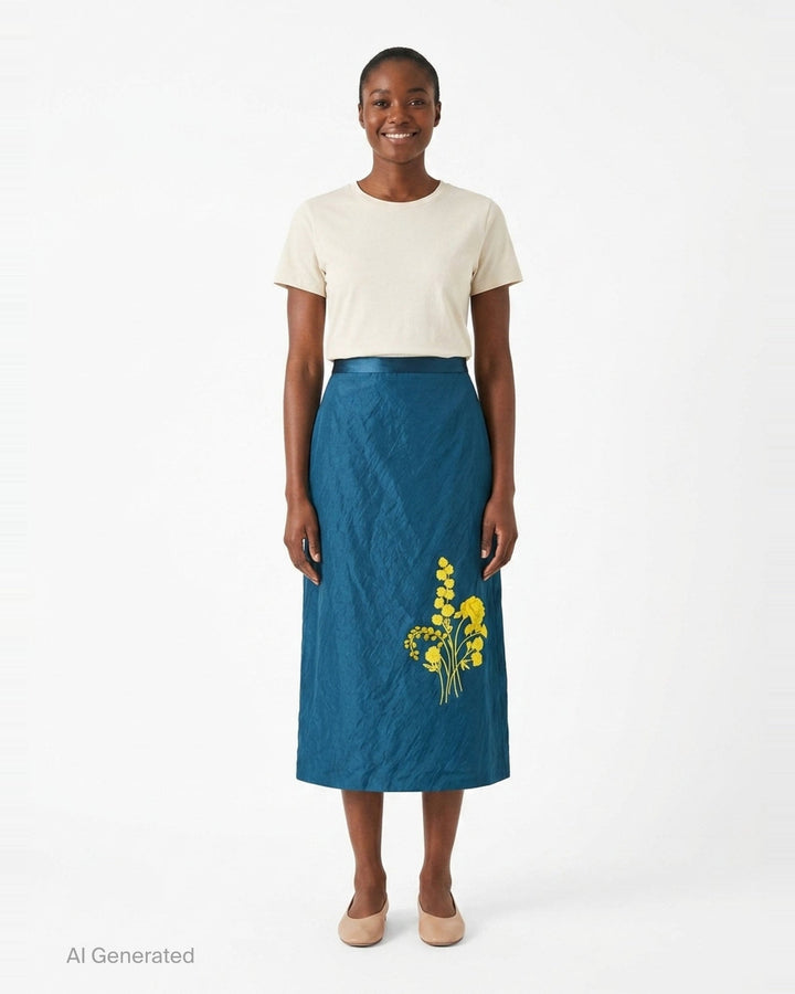 Embroidered Textured Satin Midi Skirt | Erdem | Club21 - front