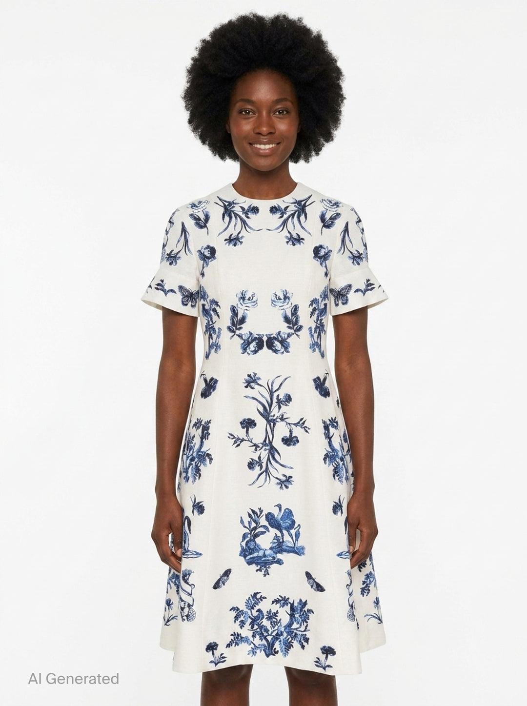 Floral Cotton Faille Short Sleeve Dress | Erdem | Club21 - front