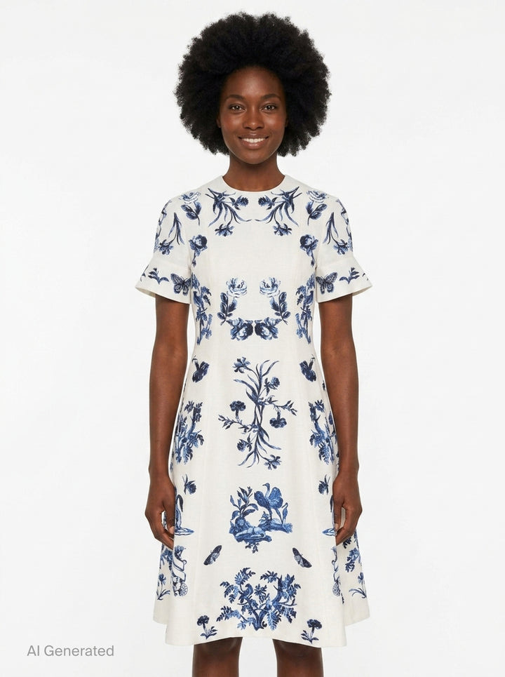 Floral Cotton Faille Short Sleeve Dress | Erdem | Club21 - front
