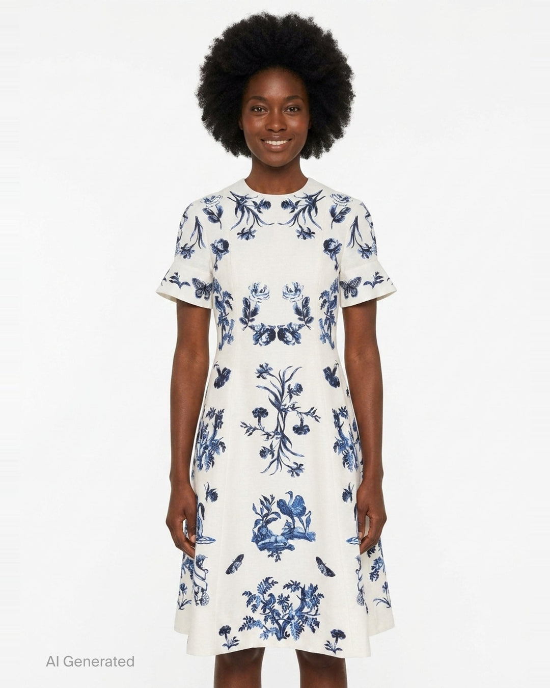 Floral Cotton Faille Short Sleeve Dress | Erdem | Club21 - front