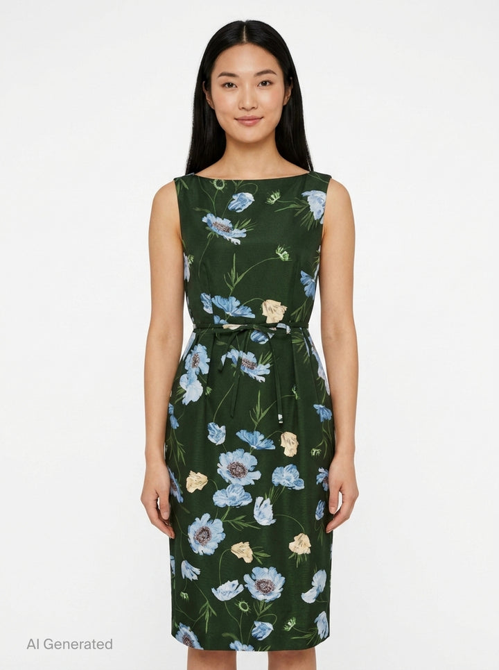 Floral Cotton Faille Sleeveless Dress | Erdem | Club21 - front
