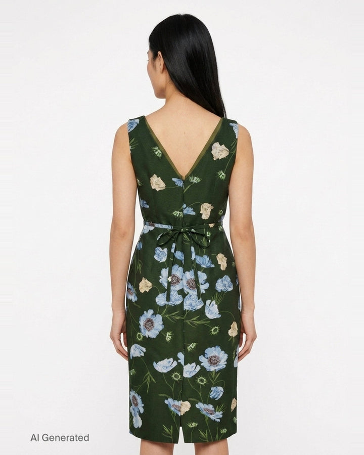 Floral Cotton Faille Sleeveless Dress | Erdem | Club21 - back