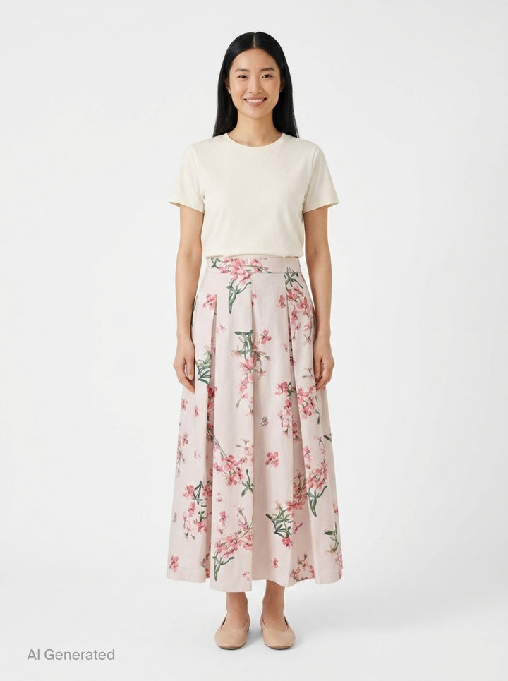 Floral Cotton Midi Pleated Skirt | Erdem | Club21 - front