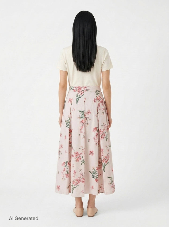 Floral Cotton Midi Pleated Skirt | Erdem | Club21 - back