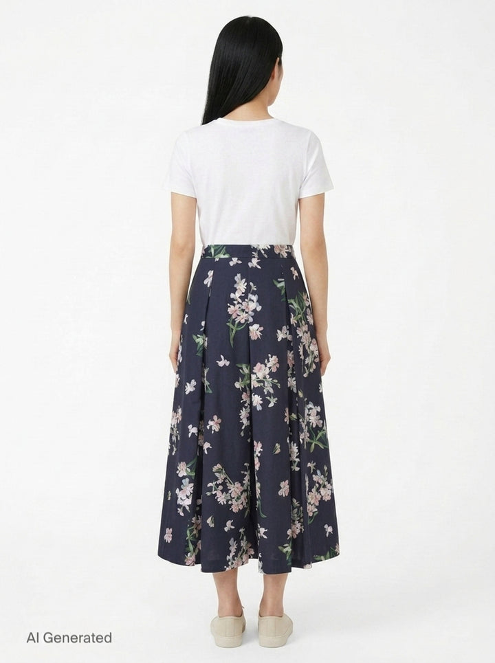 Floral Cotton Midi Pleated Skirt | Erdem | Club21 - back