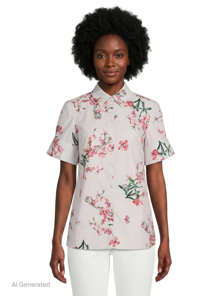 Floral Cotton Short Sleeve Shirt | Erdem | Club21 - front