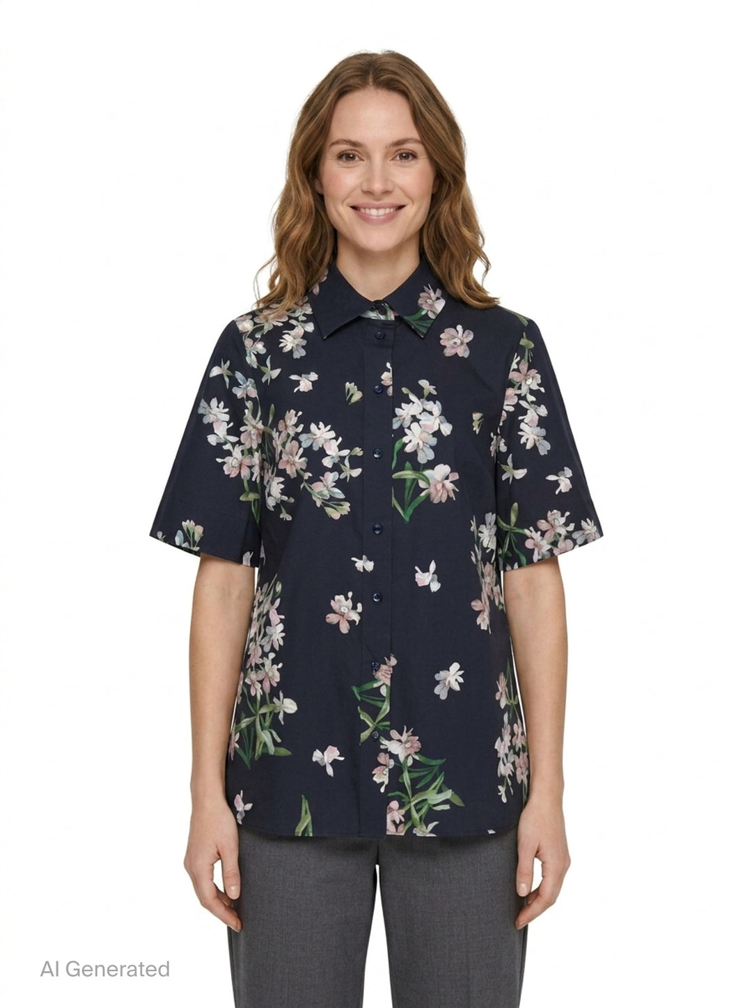 Floral Cotton Short Sleeve Shirt | Erdem | Club21 - front