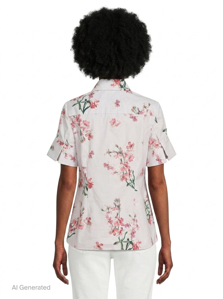 Floral Cotton Short Sleeve Shirt | Erdem | Club21 - back