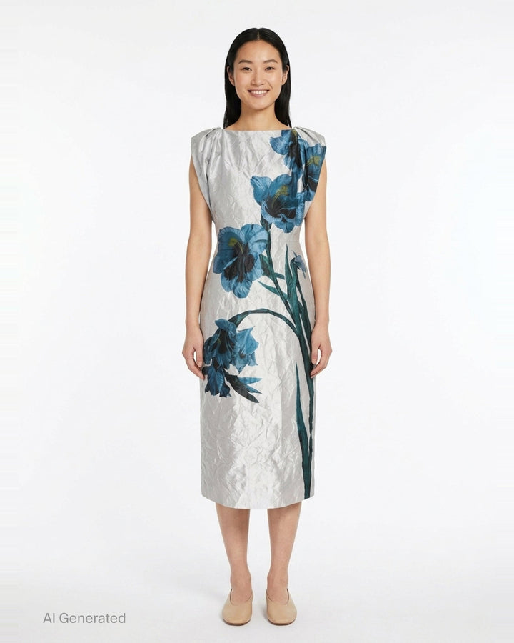 Floral Textured Satin Dress | Erdem | Club21 - front