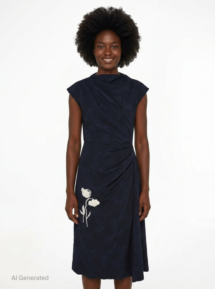 Flower Jacquard Draped Midi Dress | Erdem | Club21 - front