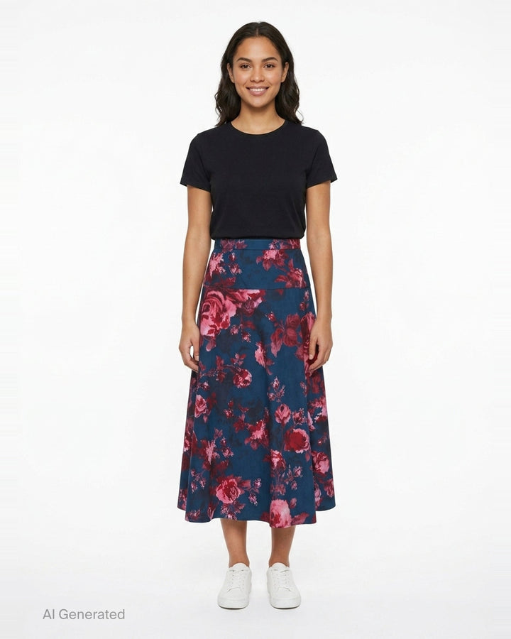 Heavy Cotton Poplin A-Line Midi Skirt | Erdem | Club21 - front