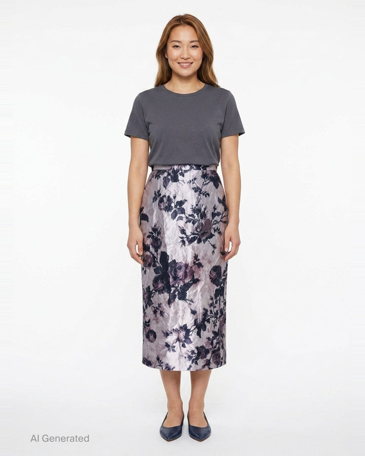 Textured Satin Floral Pencil Midi Skirt | Erdem | Club21 - front