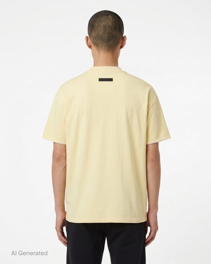 Fear of God ESSENTIALS Classic Double Layer Tee in black with white undertee at the neckline and hem and tonal embroidered logo at the chest - back