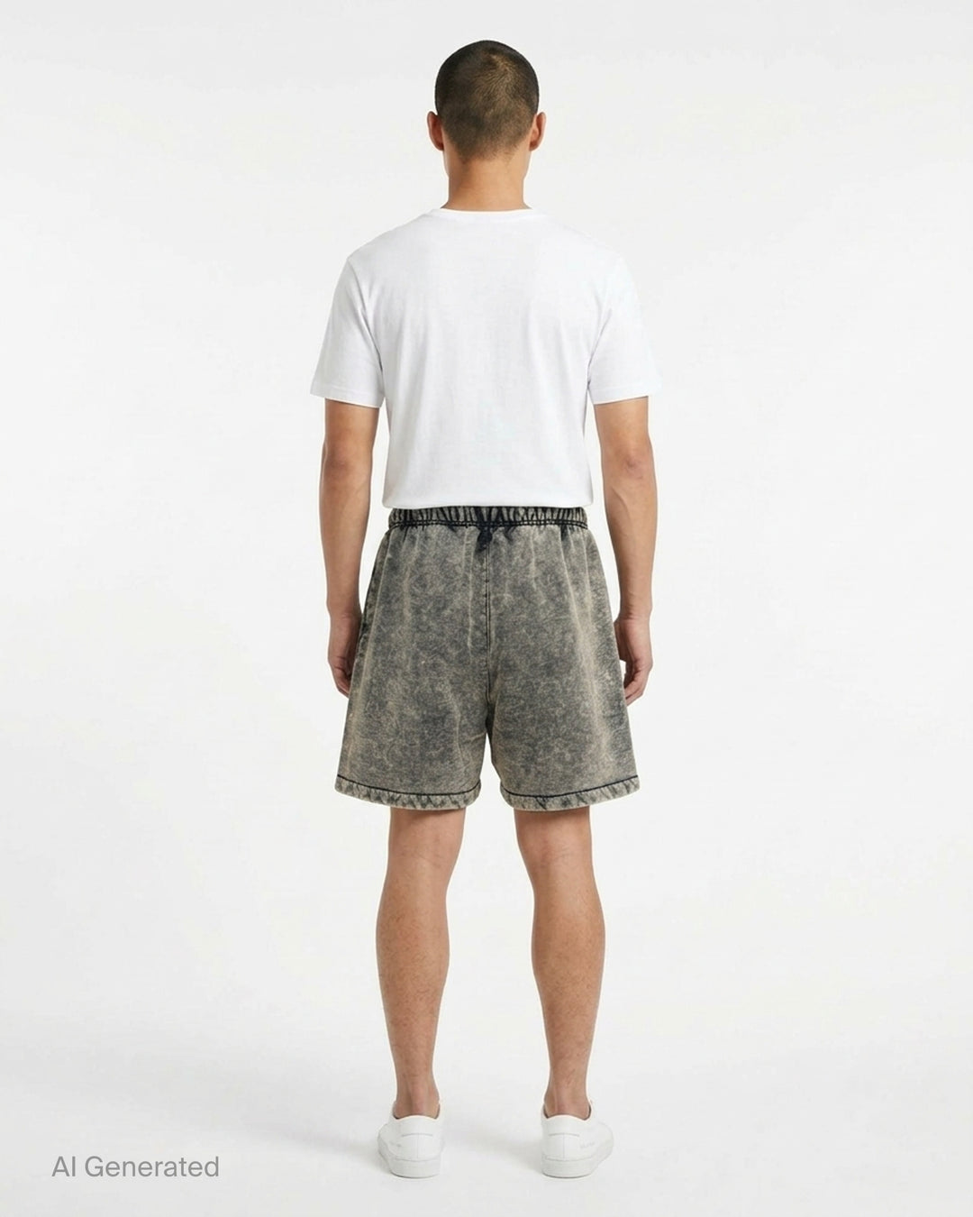 Fear of God Essentials Classic Shorts in a mineral-washed grey finish with beige drawstring waist and rubberised front tab - back