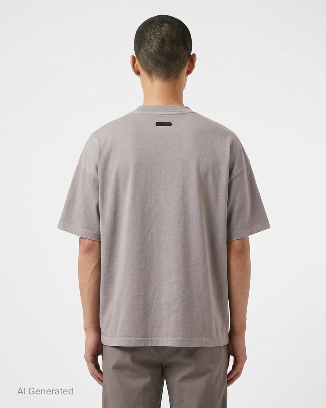Fear of God Essentials Signature 90's Short Sleeve Tee in washed charcoal with oversized boxy fit and tonal embroidered script logo on the chest - back