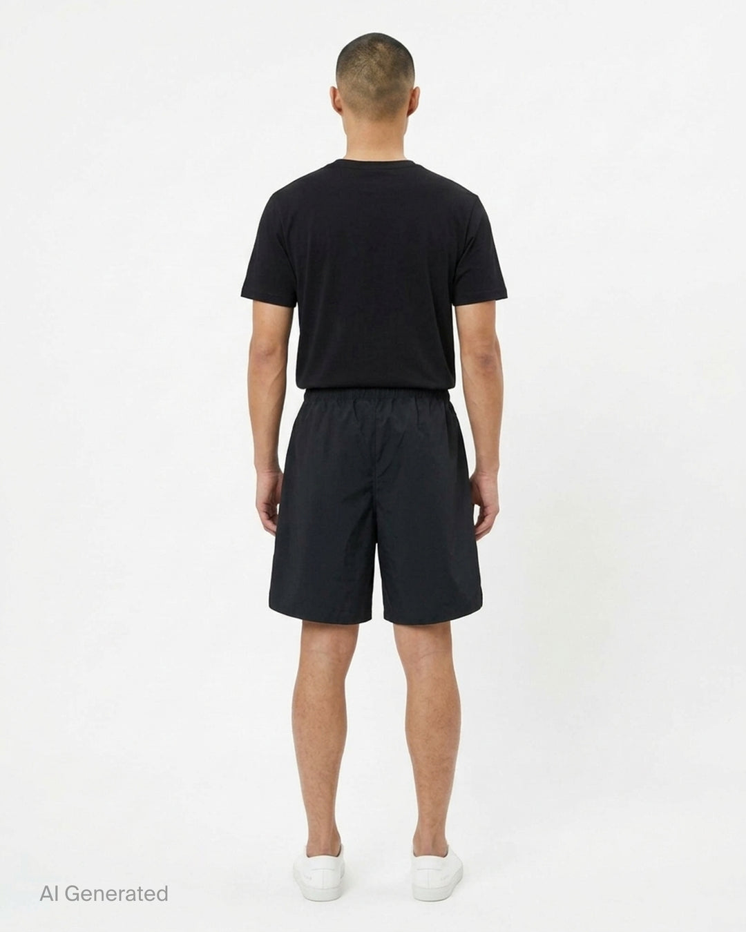 Fear of God Essentials Signature Relaxed Shorts in black, featuring an elasticated drawstring waistband, wide-leg silhouette, and tonal script logo embroidery on the front panel - back