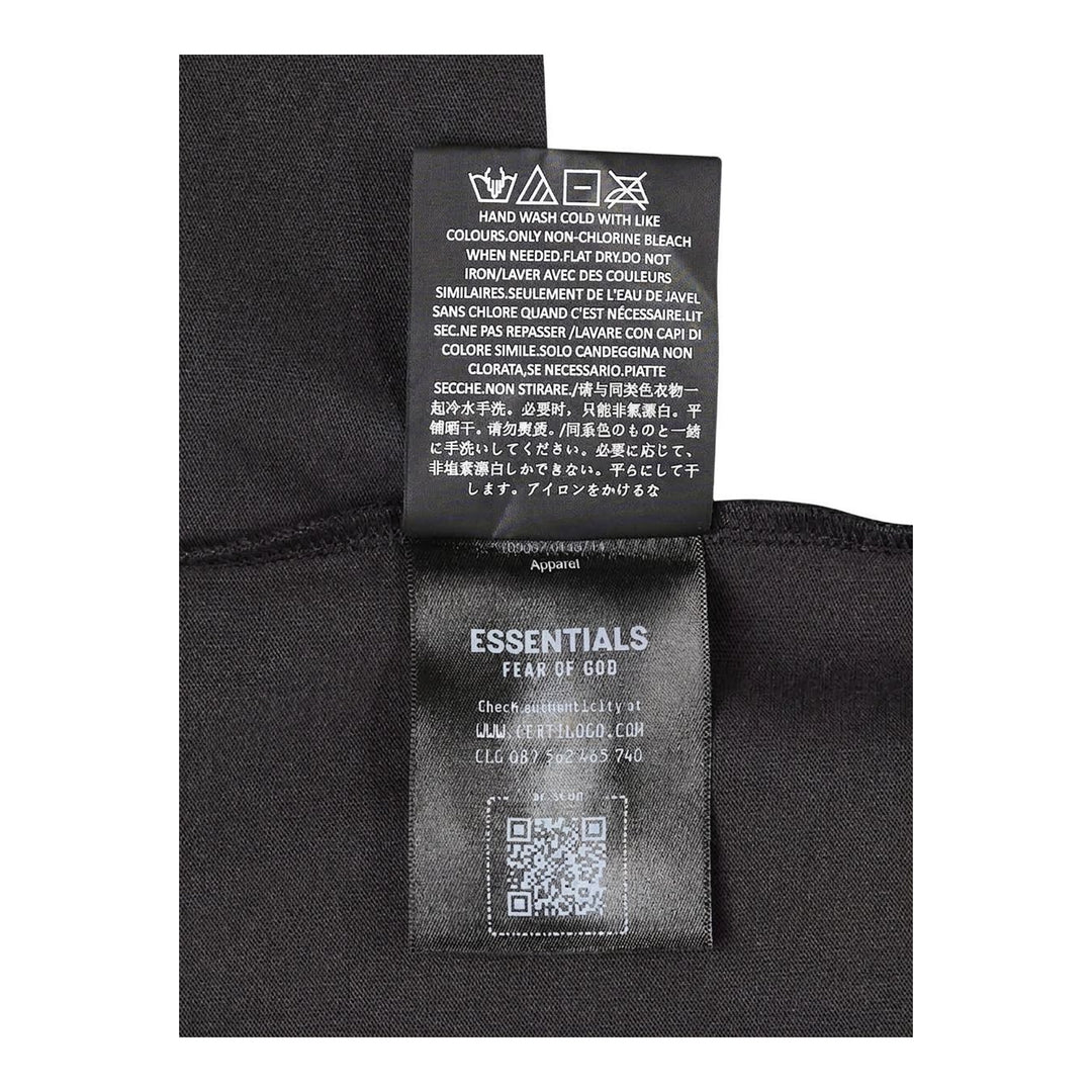 Fear of God ESSENTIALS women's slim mockneck tee in black with ribbed high neck, short sleeves and small white logo at the centre chest - packshot