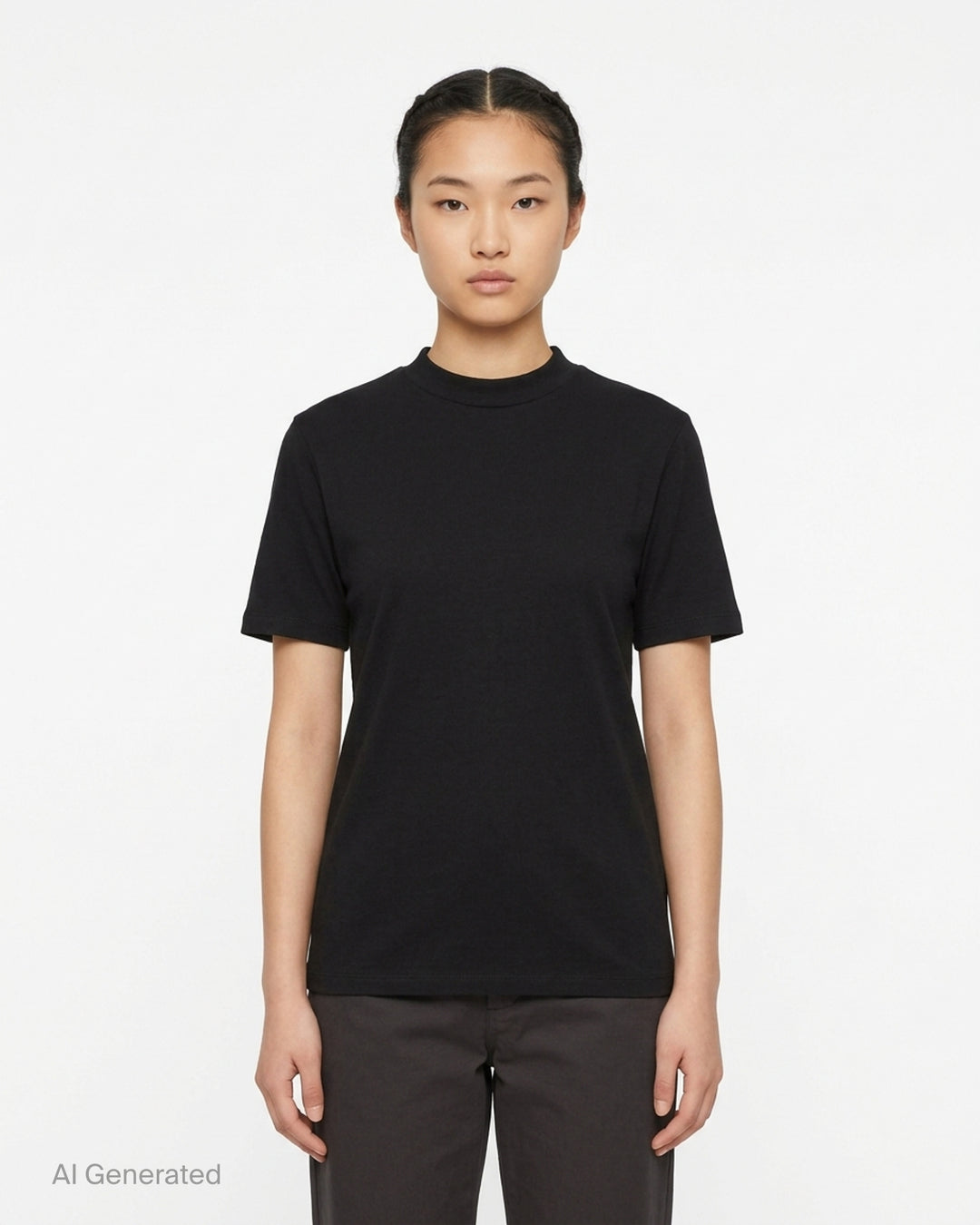 Fear of God Essentials women's tight tee in heathered taupe-grey with mock neckline and short sleeves, shown flat against a white background - front