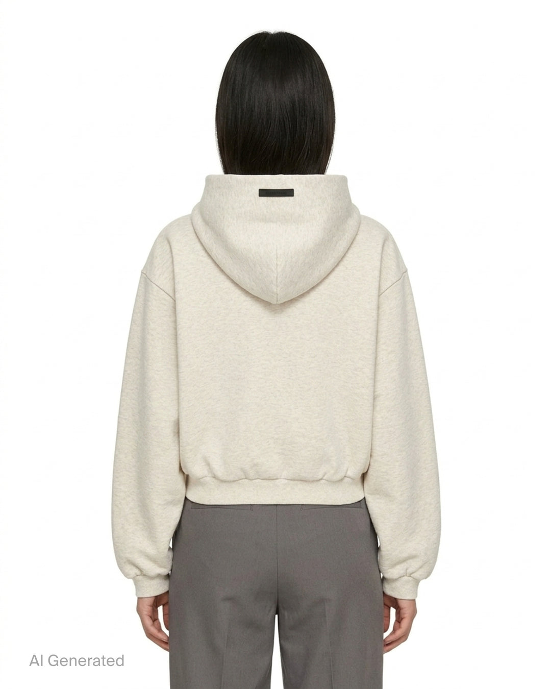 Fear of God Essentials women's modern cropped zip hoodie in washed black with embroidered script Essentials logo on the chest and front hand pockets - back