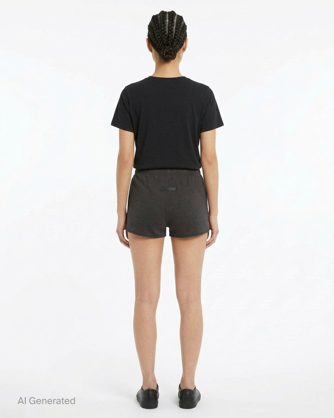 Fear of God ESSENTIALS women's black jersey shorts with elasticated waistband and tonal rubberised ESSENTIALS logo plaque - back