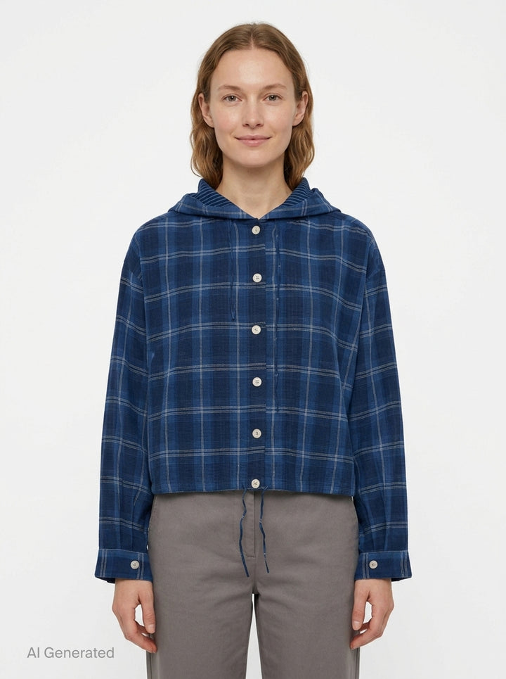 Check Hooded Shirt | Fritur | Club21 - front