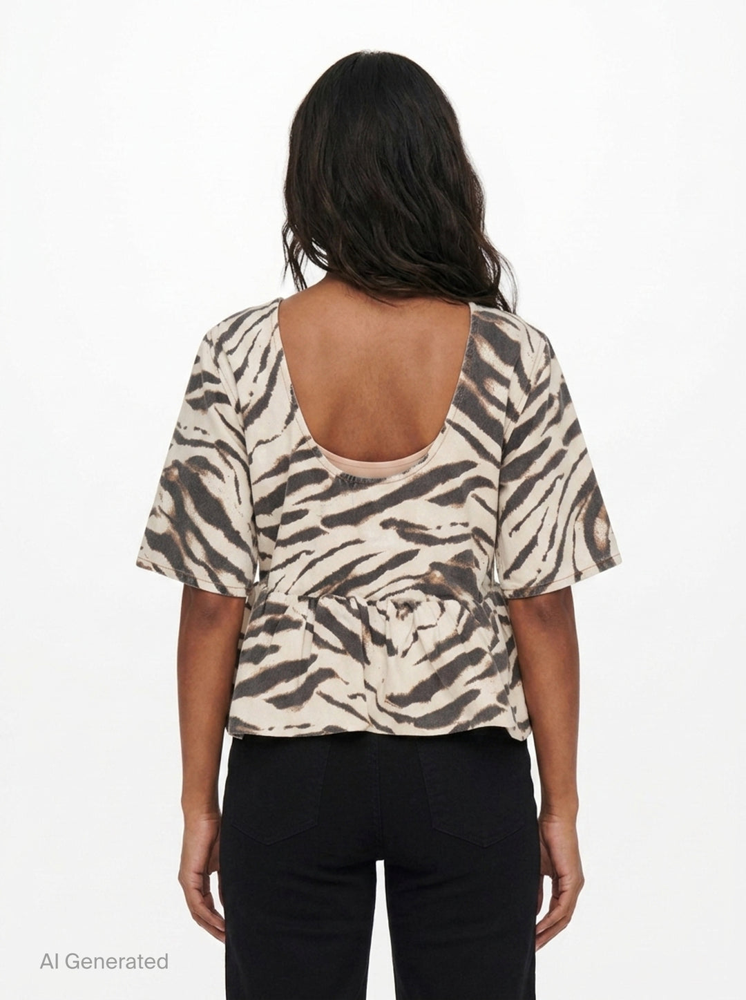 Animal Print Denim Flounce Top | Ganni | Club21 - back