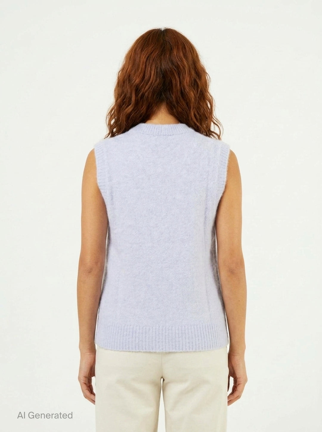 Ganni Brushed Alpaca Teddy Vest in pale lavender with intarsia teddy bear and rock-style logo graphic on the front - back