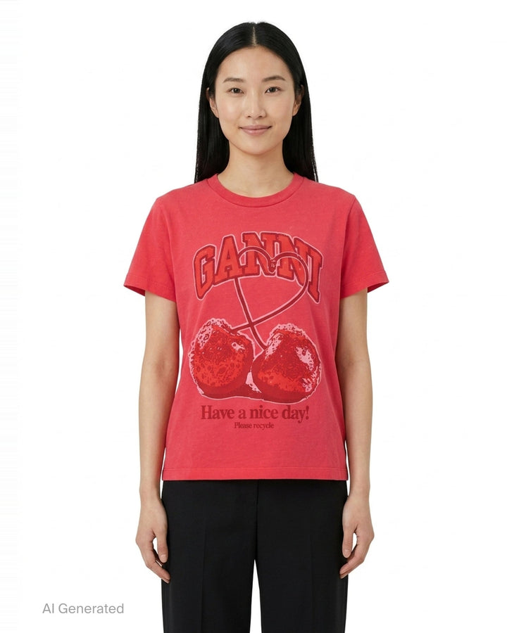Cherry Baby Fit Tee | Ganni | Club21 - front