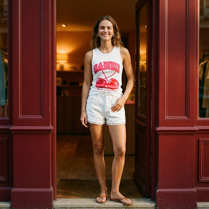 Cherry Print Rib Tank | Ganni | Club21 - lifestyle