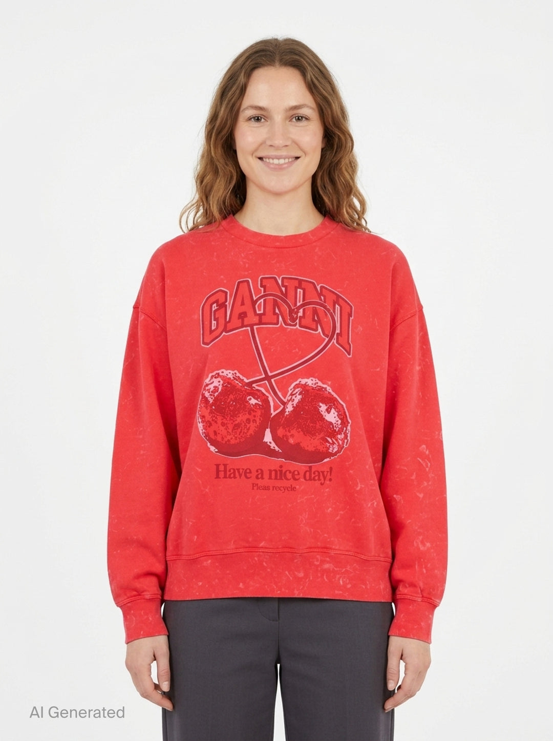 Cherry Washed Crewneck Sweatshirt | Ganni | Club21 - front