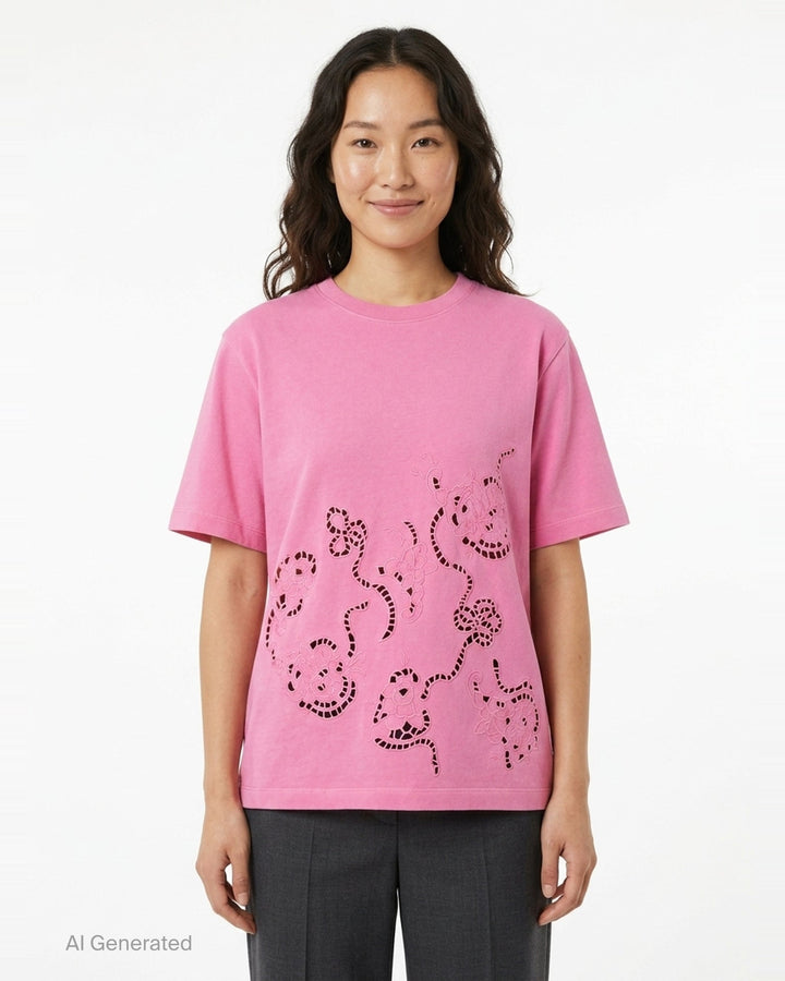 Heavy Cotton Embroidery Tee | Ganni | Club21 - front