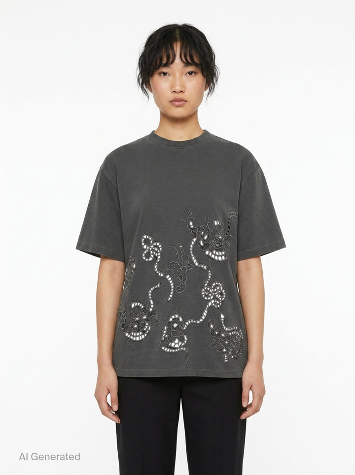 Heavy Cotton Embroidery Tee | Ganni | Club21 - front
