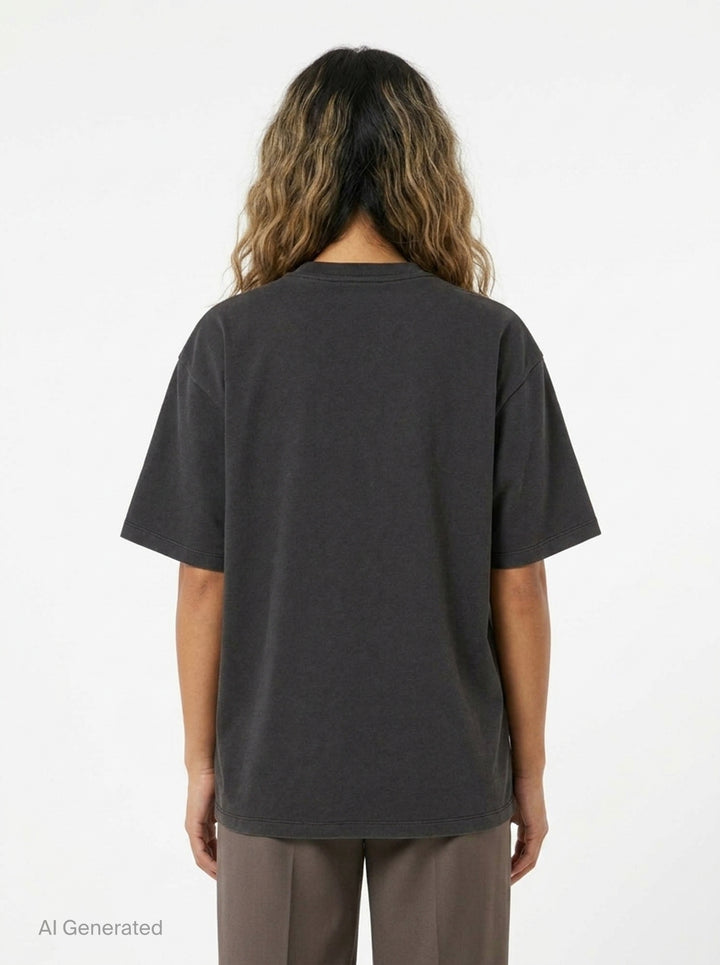 Ganni Heavy Cotton Forest Ted T-shirt in washed black, featuring a yellow drip-style Ganni logo above a teddy bear mascot graphic and 'Have a nice day! Please recycle' slogan print - back