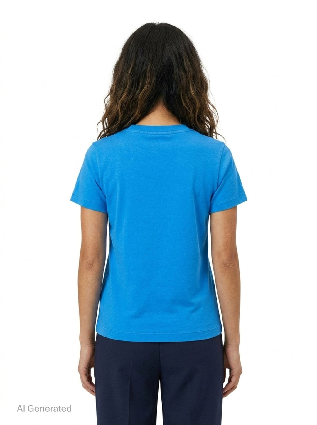 Ganni Heavy Jersey Baby Fit Tee in bright blue with collegiate Ganni logo, mushroom bear graphic, and 'Have a nice day! Please recycle' slogan print on the chest - back