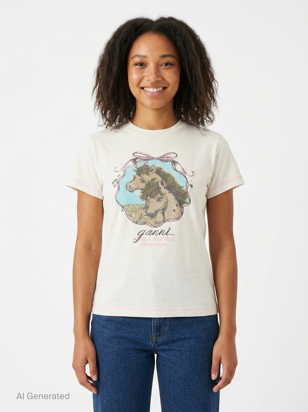 Horse Graphic Baby Tee | Ganni | Club21 - front