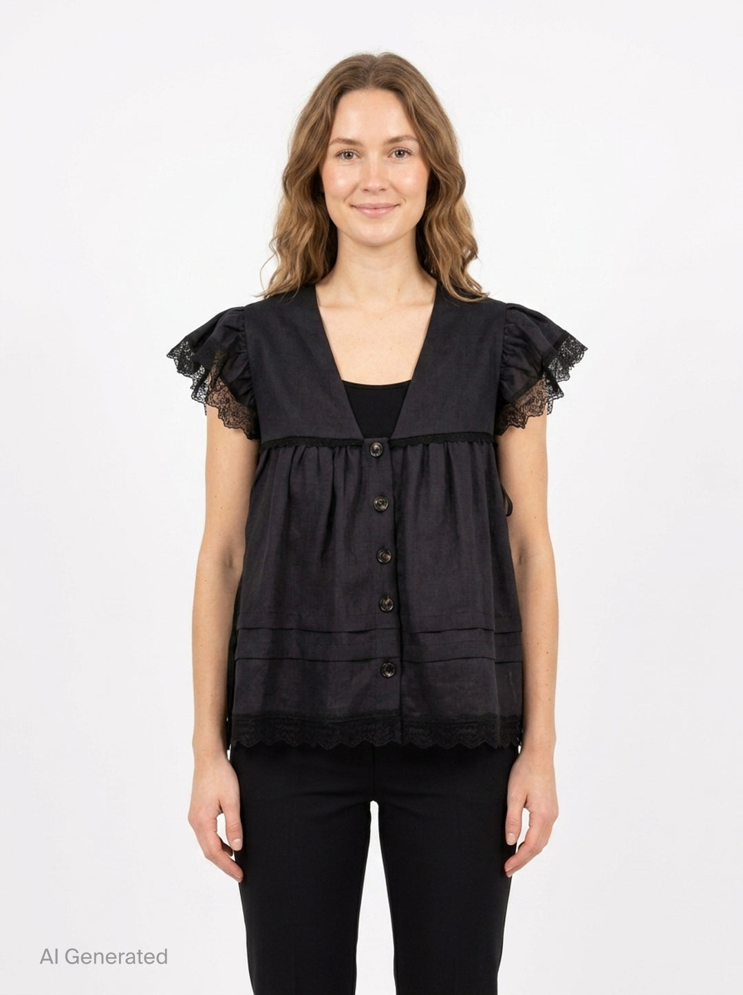 Light Linen Angel Sleeve Blouse | Ganni | Club21 - front