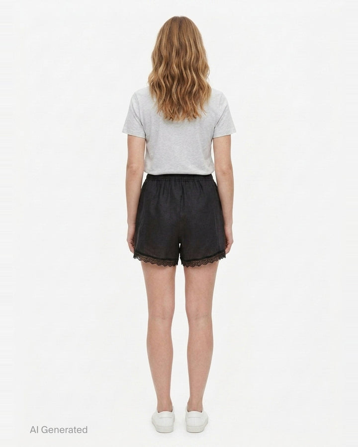 Light Linen Lace Hem Shorts | Ganni | Club21 - back
