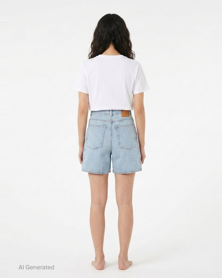 Lightweight Denim Baggy Cargo Shorts | Ganni | Club21 - back