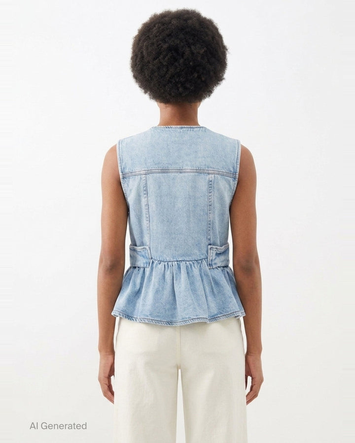 Lightweight Denim Peplum Vest | Ganni | Club21 - back