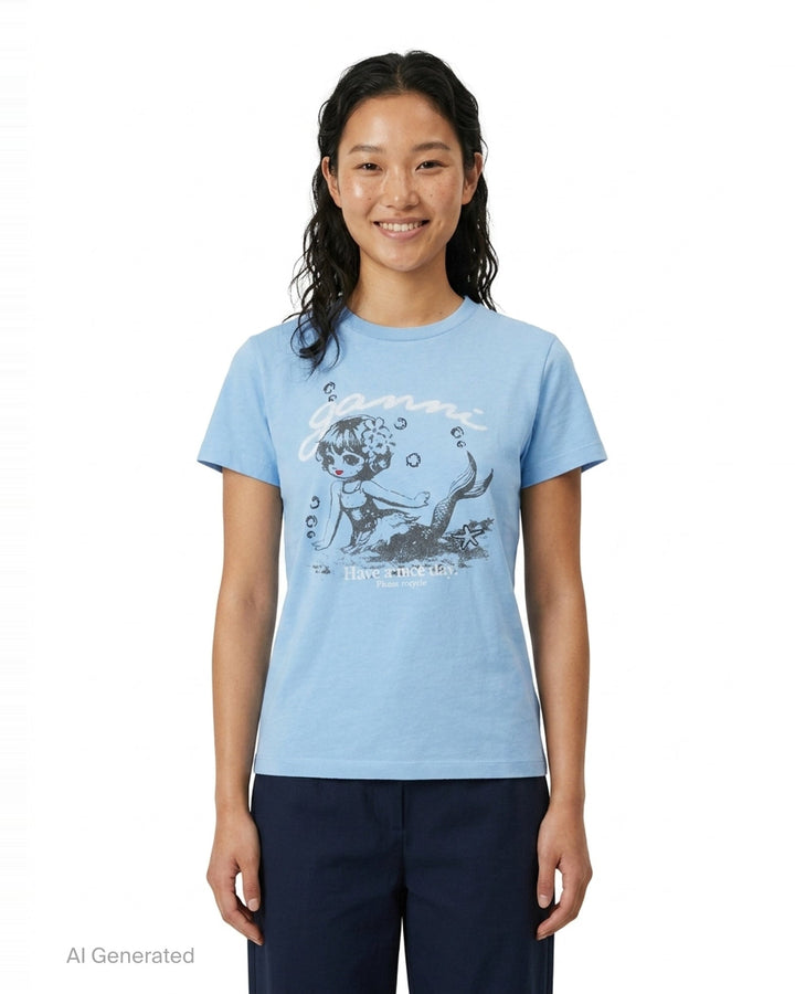 Mermaid Baby Fit Jersey Tee | Ganni | Club21 - front