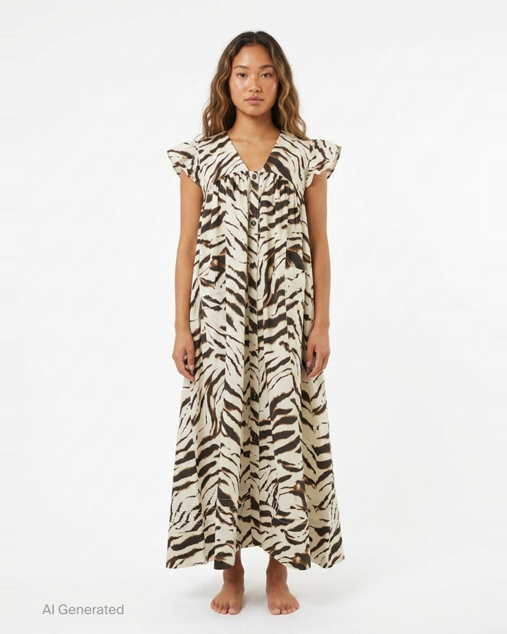 Printed Stretch Cotton Angel Dress | Ganni | Club21 - front