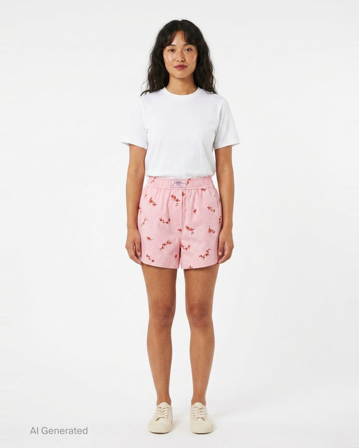 Printed Stretch Cotton Shorts | Ganni | Club21 - front