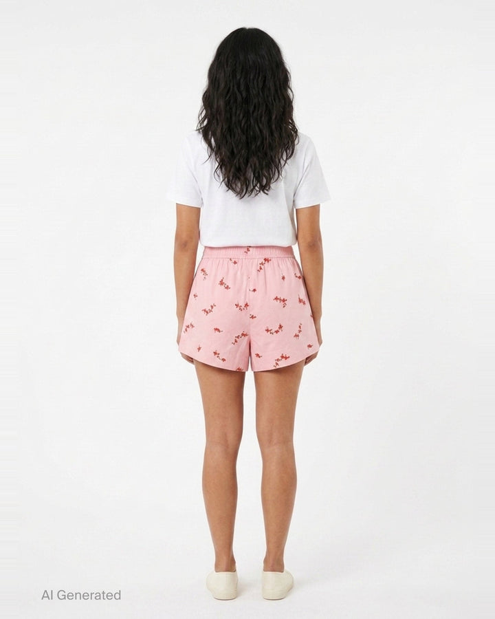 Printed Stretch Cotton Shorts | Ganni | Club21 - back