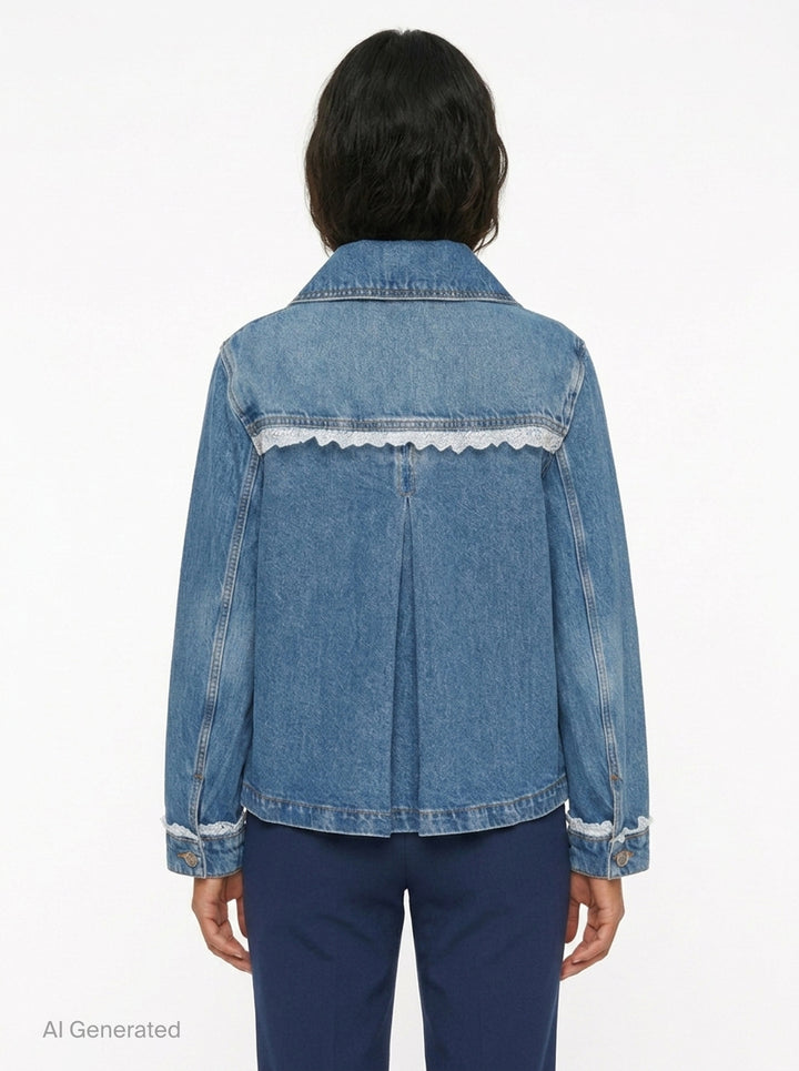 Rigid Denim Lace Jacket | Ganni | Club21 - back